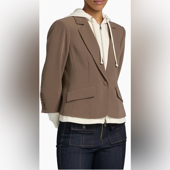 Cinq a Sept Le Petit Khloe Zip-UpBlazer in Taupe and Ivory - Picture 2 of 8